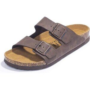 Mens Arch Support Slide Sandals Cork Footbed Adjustable Buckle Comfort Shoes